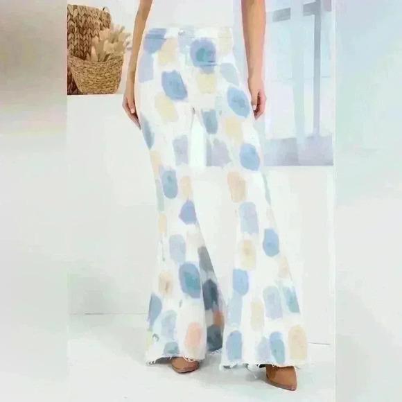 Peach Love High Rise Bell Bottom Flare polka Dot Tie Dye S (2-4) - Picture 2 of 14